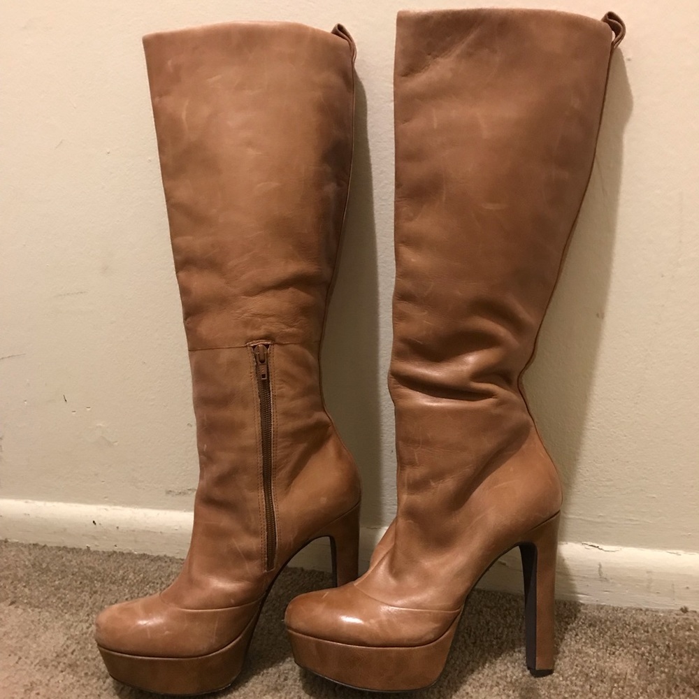 Genuine leather knee high boots with heel